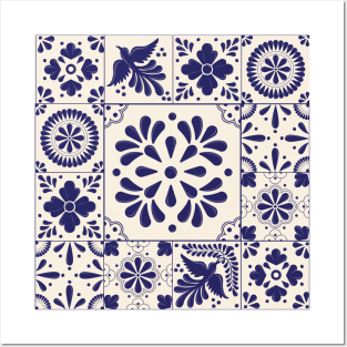 Blue Mexican Talavera Pattern Posters and Art